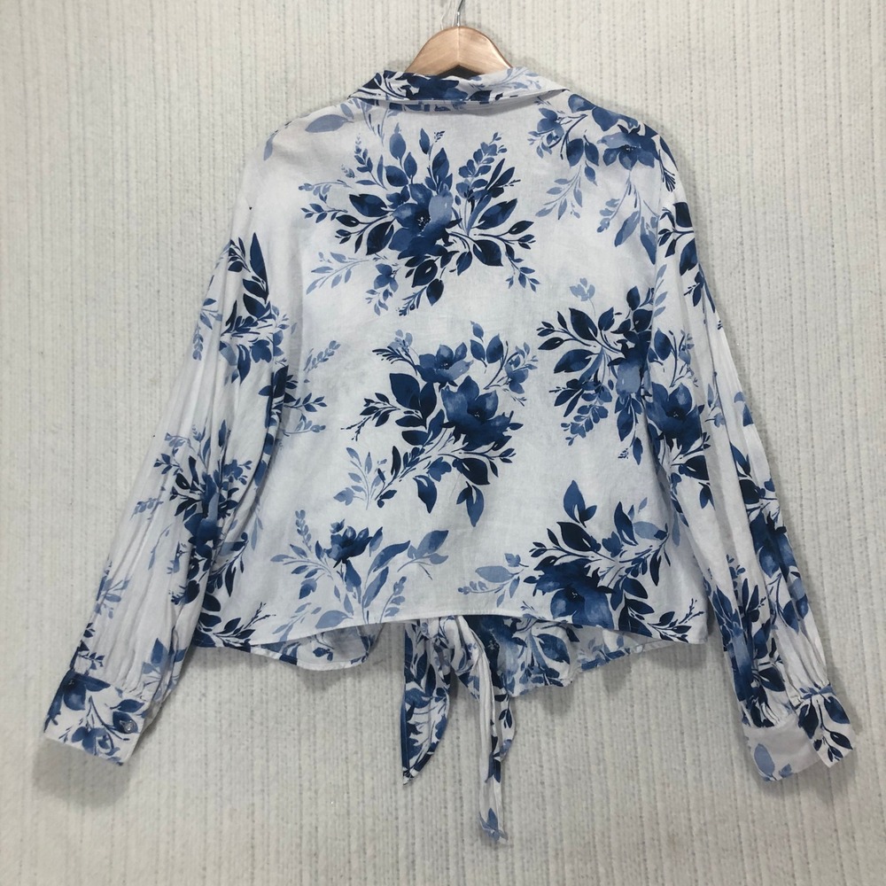 Ellen Tracy Womens XL Floral Print Tie Front Long Sleeve Button Down Shirt - Picture 6 of 9
